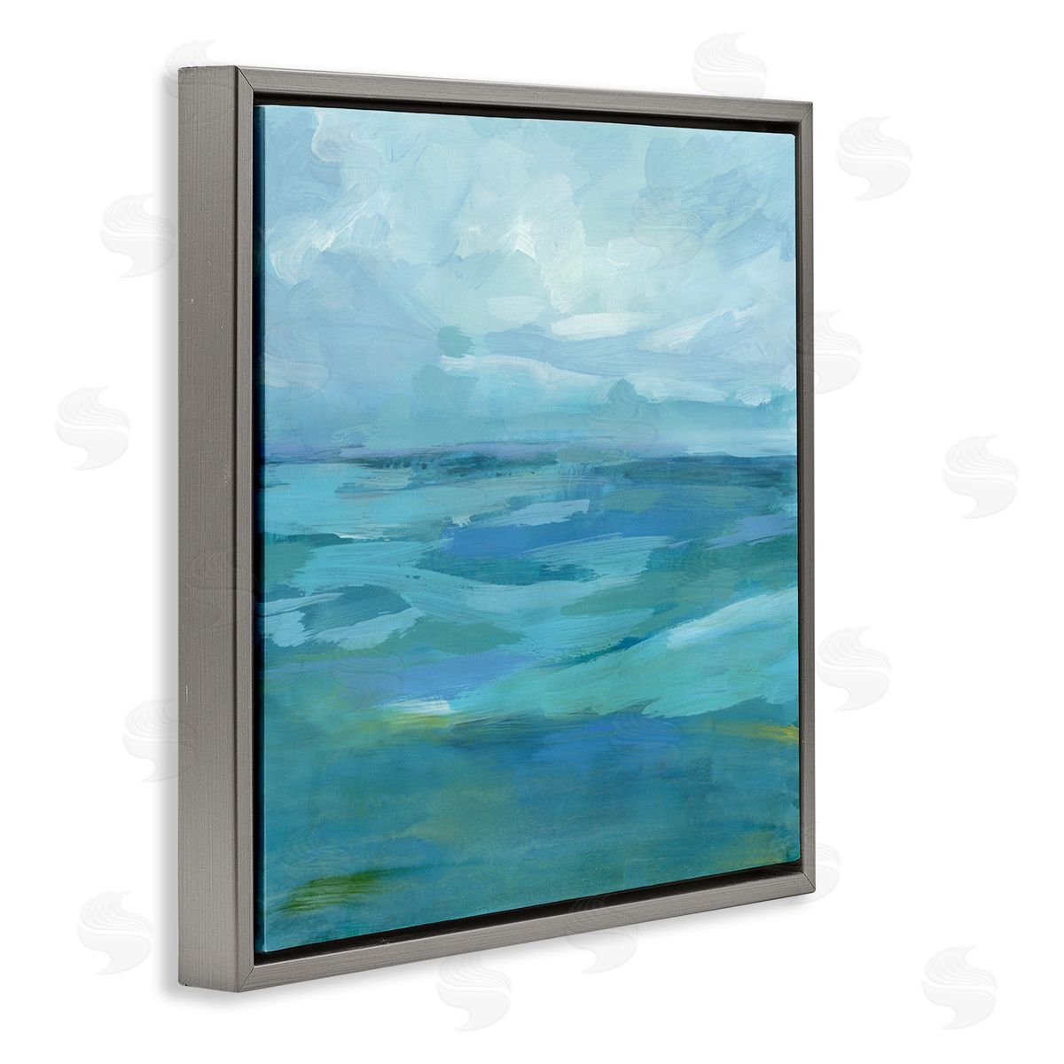 Victoria Barnes Flowing Ocean Tide Abstract Gray Floating Frame Canvas Wall Art Print