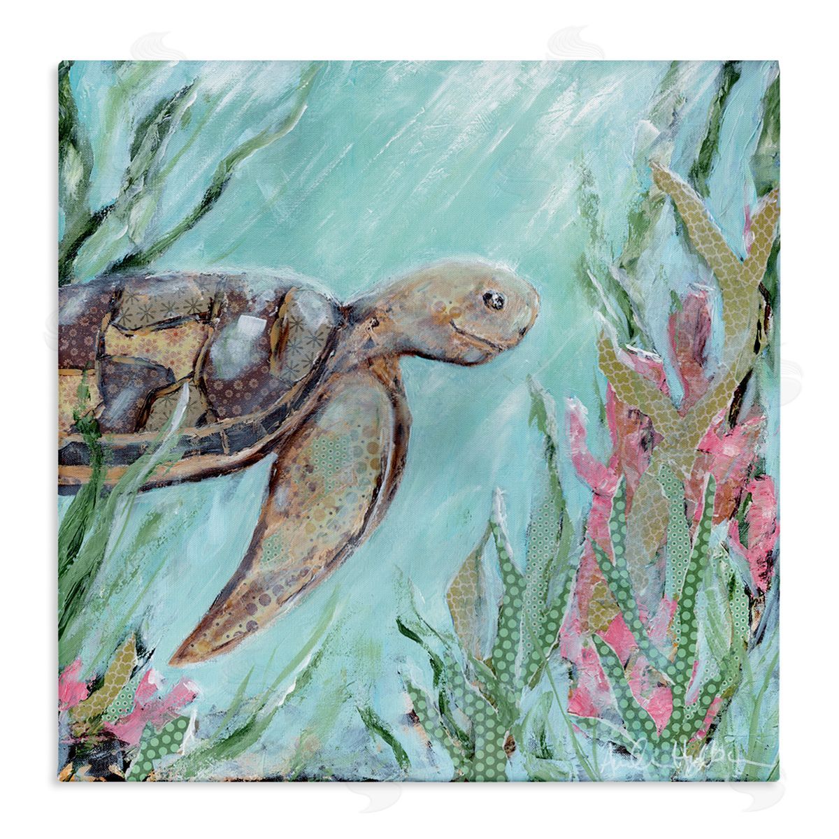 Amanda Hilburn Underwater Sea Turtle Swimming Coral Stretched Canvas Wall Art Print