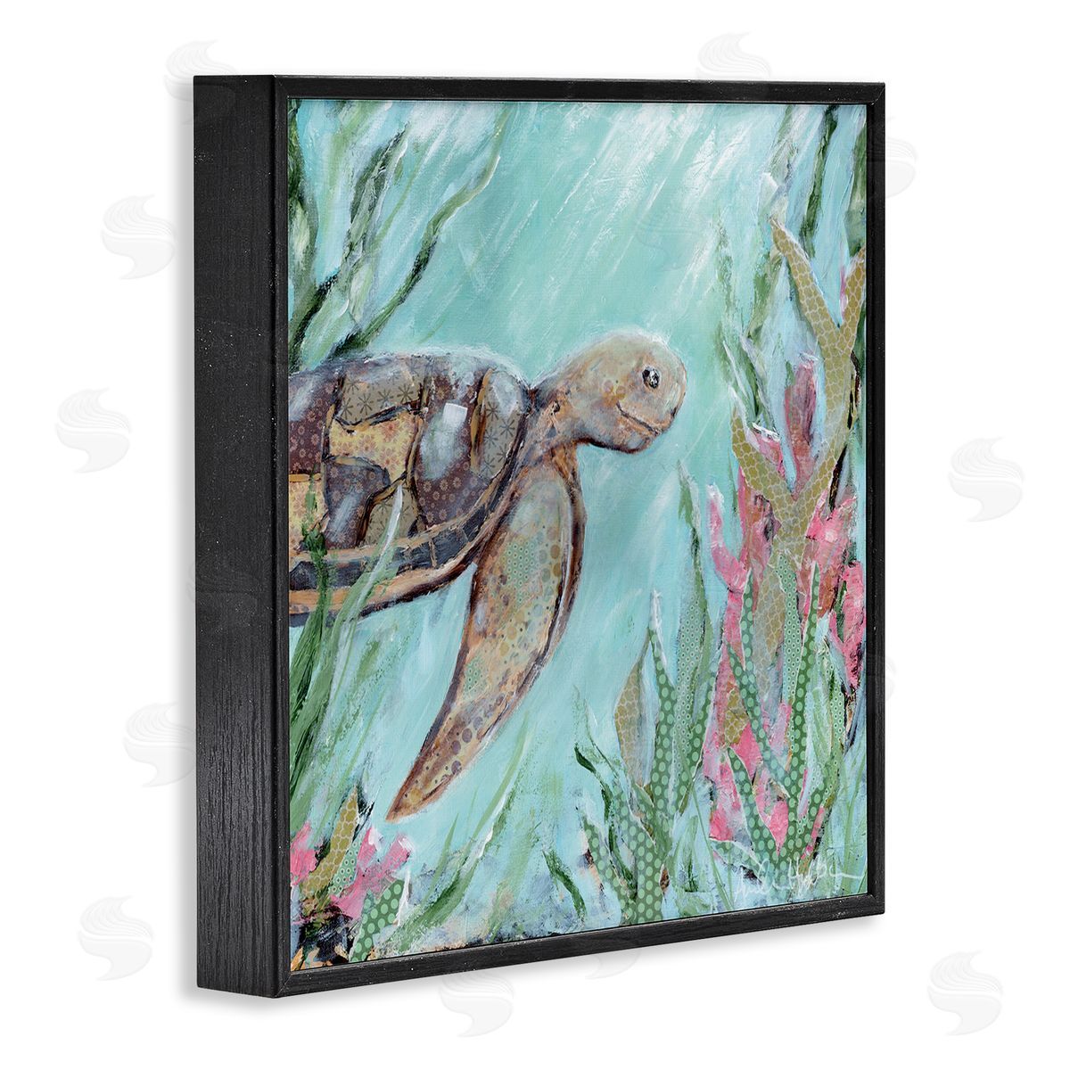 Amanda Hilburn Underwater Sea Turtle Swimming Coral Black Framed Glicee Wall Art Print