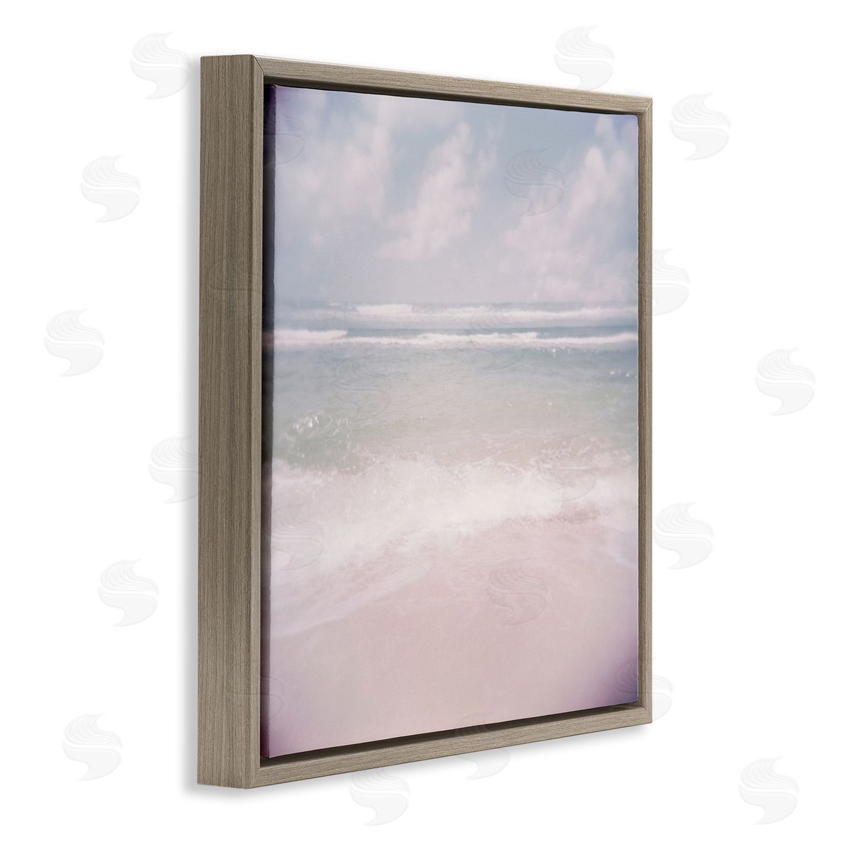 Lynann Colligan Pastel Beach Waves Horizon  Brown Floating Frame Canvas Wall Art Print