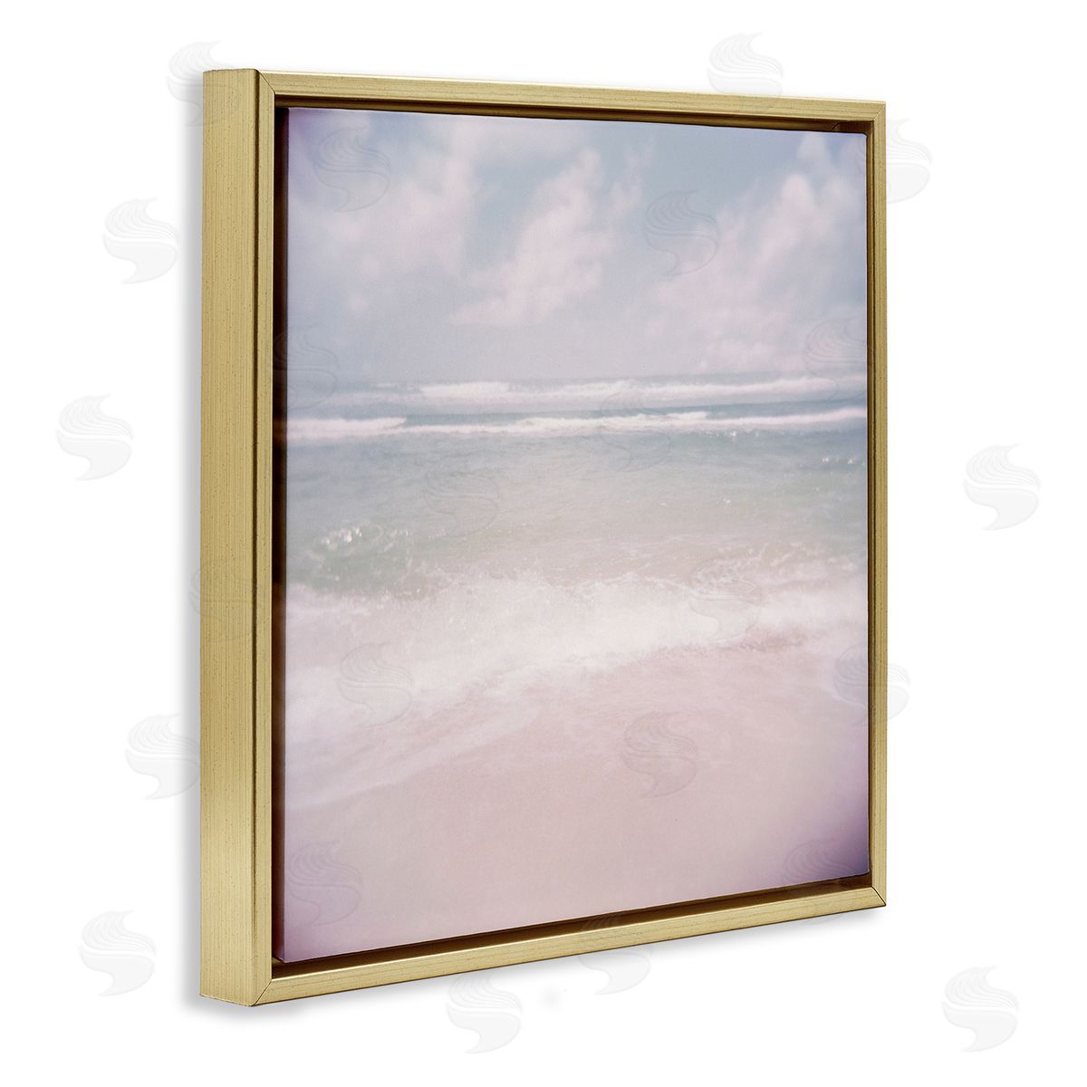 Lynann Colligan Pastel Beach Waves Horizon  Gold Floating Frame Canvas Wall Art Print