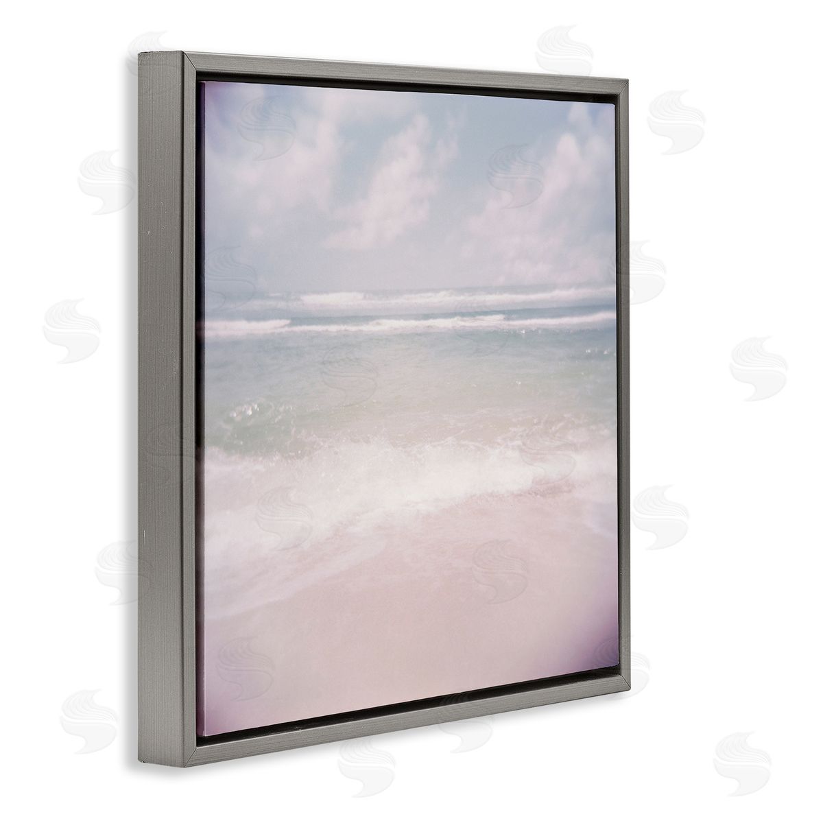 Lynann Colligan Pastel Beach Waves Horizon  Gray Floating Frame Canvas Wall Art Print