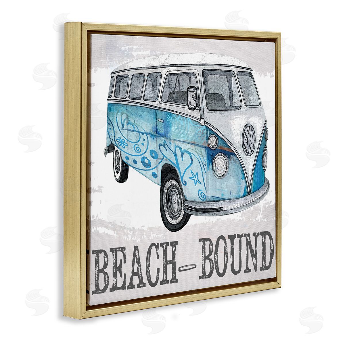 Karen Smith Beach Bound Summer Vacation Van Gold Floating Frame Canvas Wall Art Print