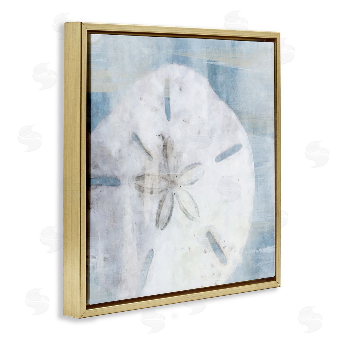Pastel Blue Sand Dollar Seashell Gold Floating Frame Canvas Wall Art, Home Decor by Nina Blue