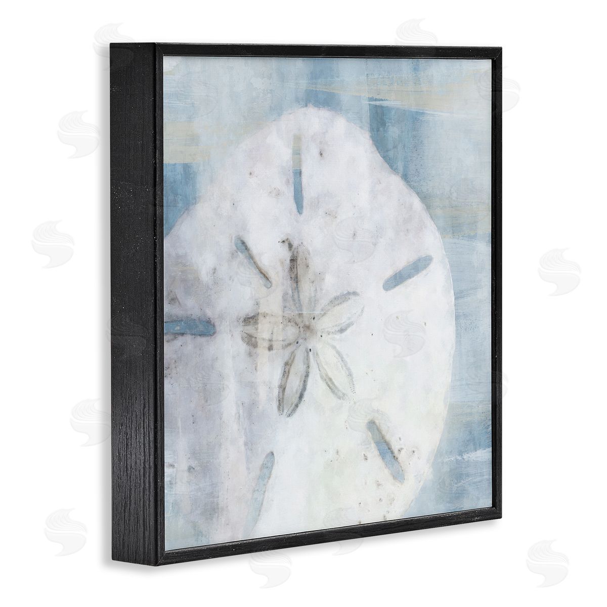 Pastel Blue Sand Dollar Seashell Black Frame Print Wall Art, Home Decor by Nina Blue
