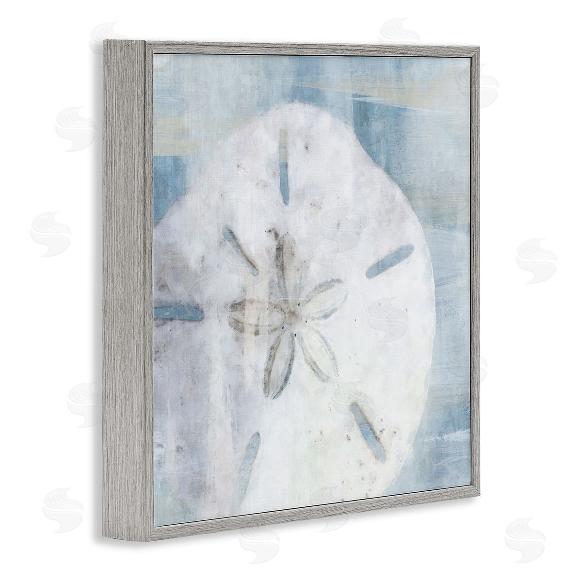 Pastel Blue Sand Dollar Seashell Grey Frame Print Wall Art, Home Decor by Nina Blue