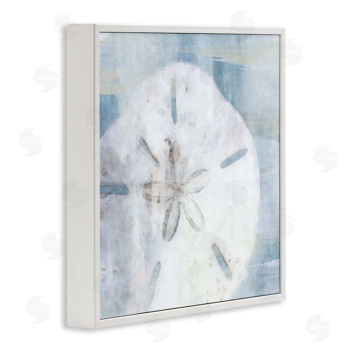 Pastel Blue Sand Dollar Seashell White Frame Print Wall Art, Home Decor by Nina Blue