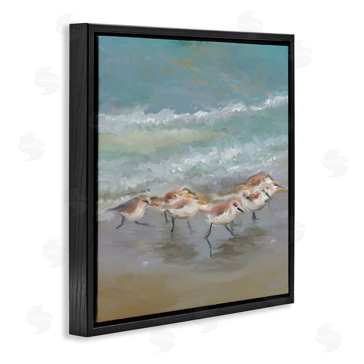 Rick Novak Nautical Sea Birds Shoreline Waves Black Floating Frame Canvas Wall Art Print