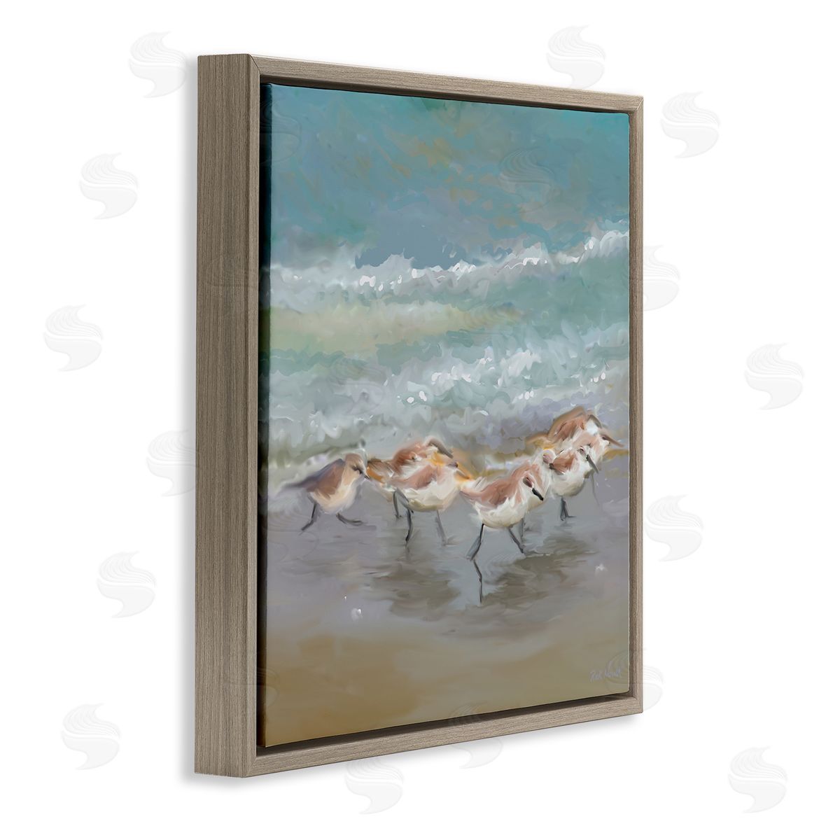 Rick Novak Nautical Sea Birds Shoreline Waves Brown Floating Frame Canvas Wall Art Print