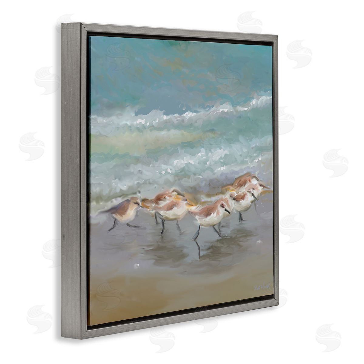 Rick Novak Nautical Sea Birds Shoreline Waves Gray Floating Frame Canvas Wall Art Print