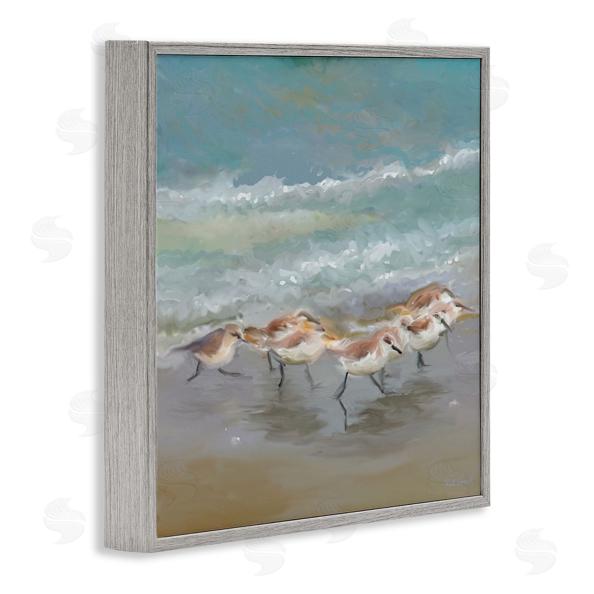 Rick Novak Nautical Sea Birds Shoreline Waves Gray Framed Glicee Wall Art Print