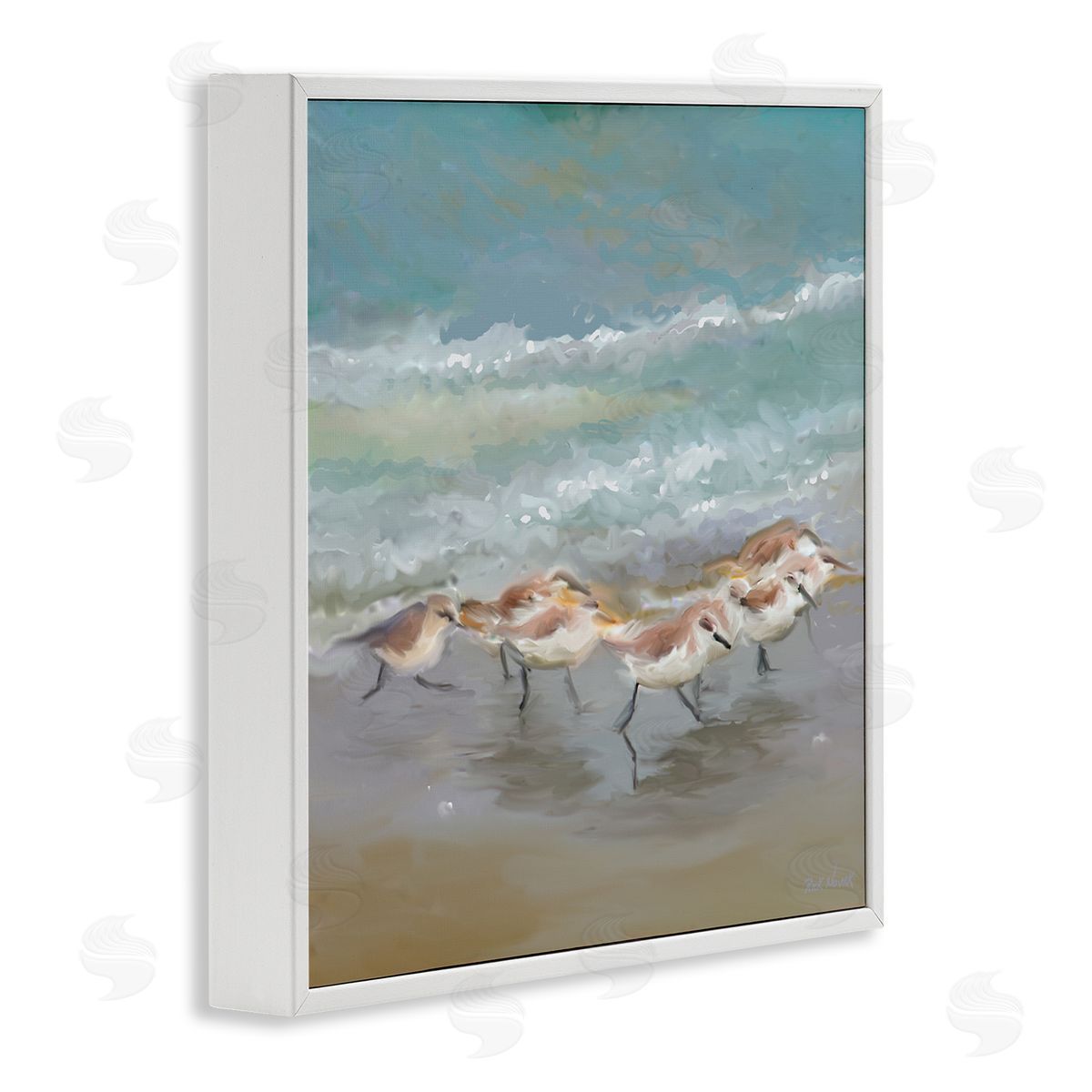 Rick Novak Nautical Sea Birds Shoreline Waves White Framed Glicee Wall Art Print