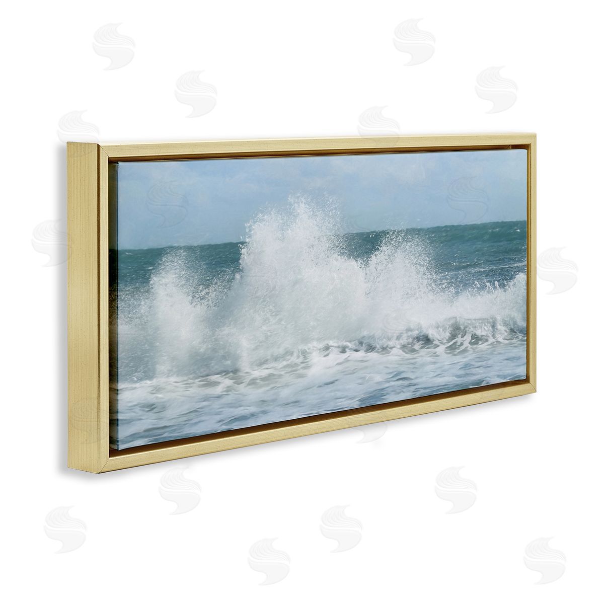 Ocean Waves Crashing Foam Splash Gold Floating Frame Canvas Wall Art, Home Decor by Lori Deiter