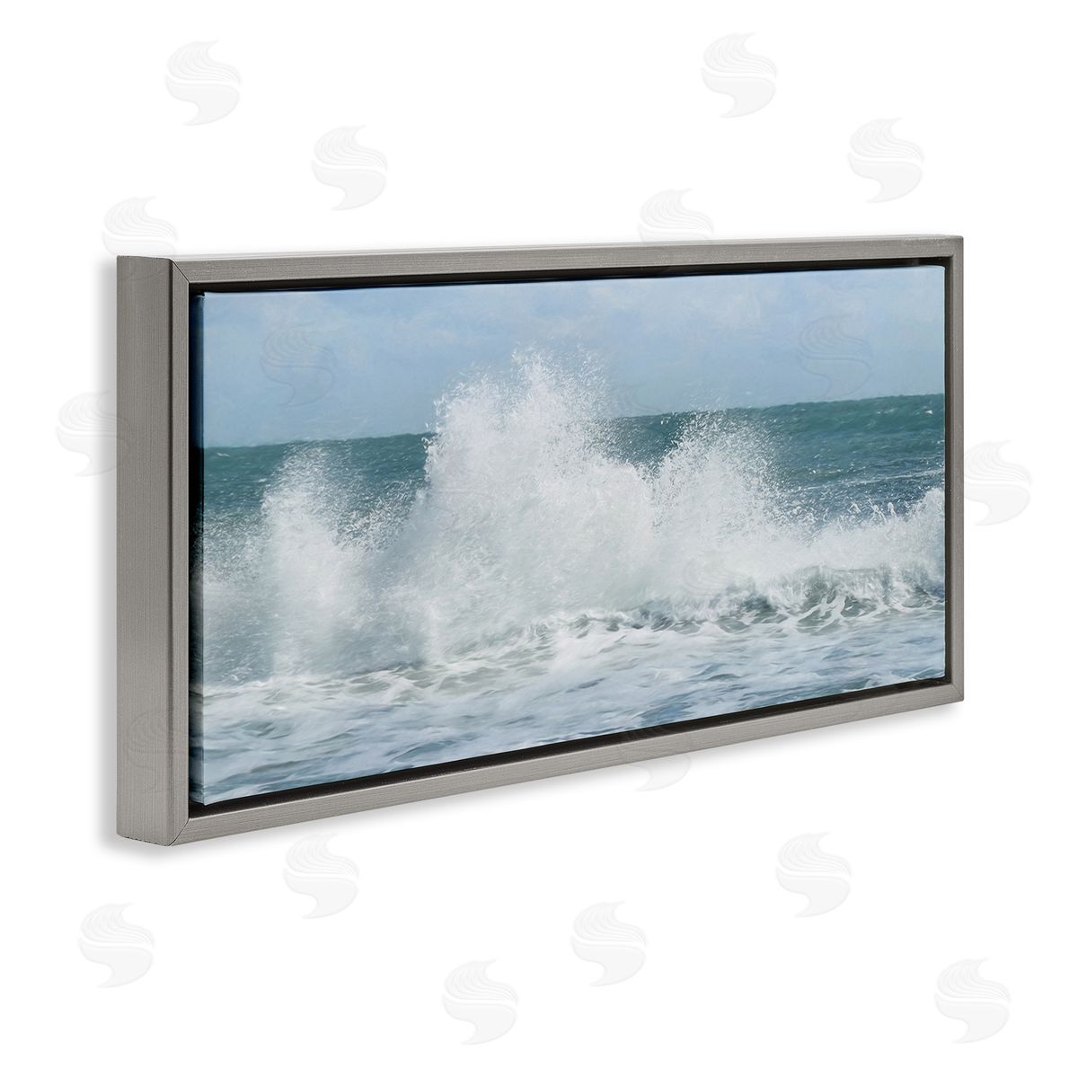 Ocean Waves Crashing Foam Splash Grey Floating Frame Canvas Wall Art, Home Decor by Lori Deiter