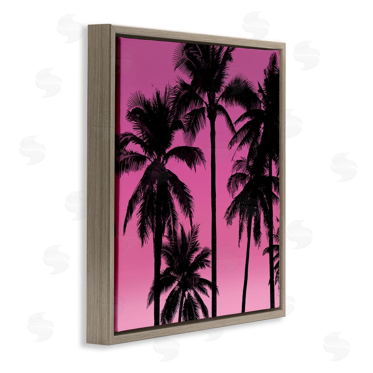 Mia Jensen Pink Tropical Sunset Palm Trees Brown Floating Frame Canvas Wall Art Print