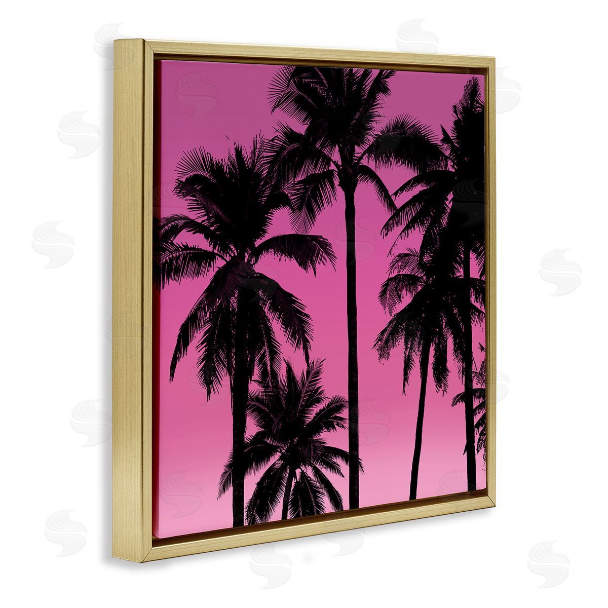 Mia Jensen Pink Tropical Sunset Palm Trees Gold Floating Frame Canvas Wall Art Print