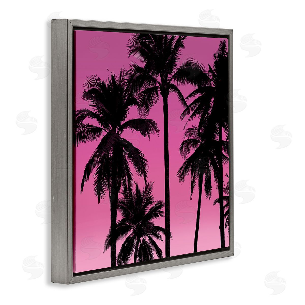 Mia Jensen Pink Tropical Sunset Palm Trees Gray Floating Frame Canvas Wall Art Print