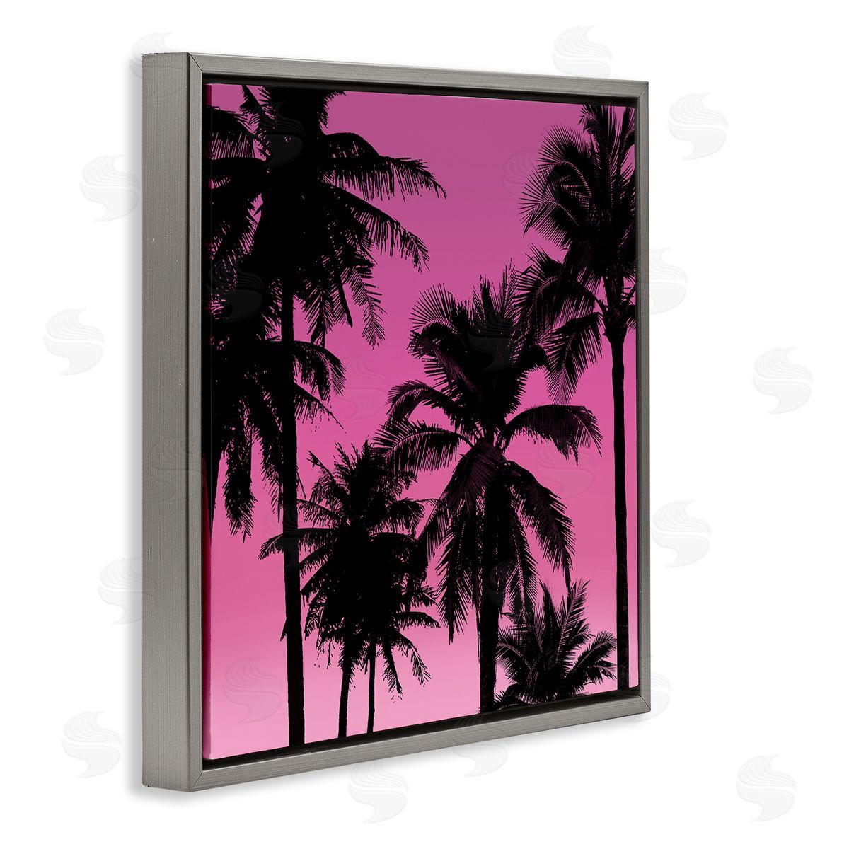 Mia Jensen Palm Trees Sunset Silhouette Gray Floating Frame Canvas Wall Art Print