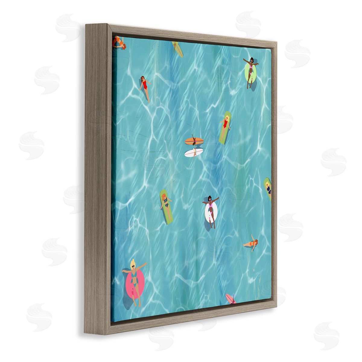 Swimming Aerial Summer View Brown Floating Frame Canvas Wall Art, Home Decor by Ashley Singleton