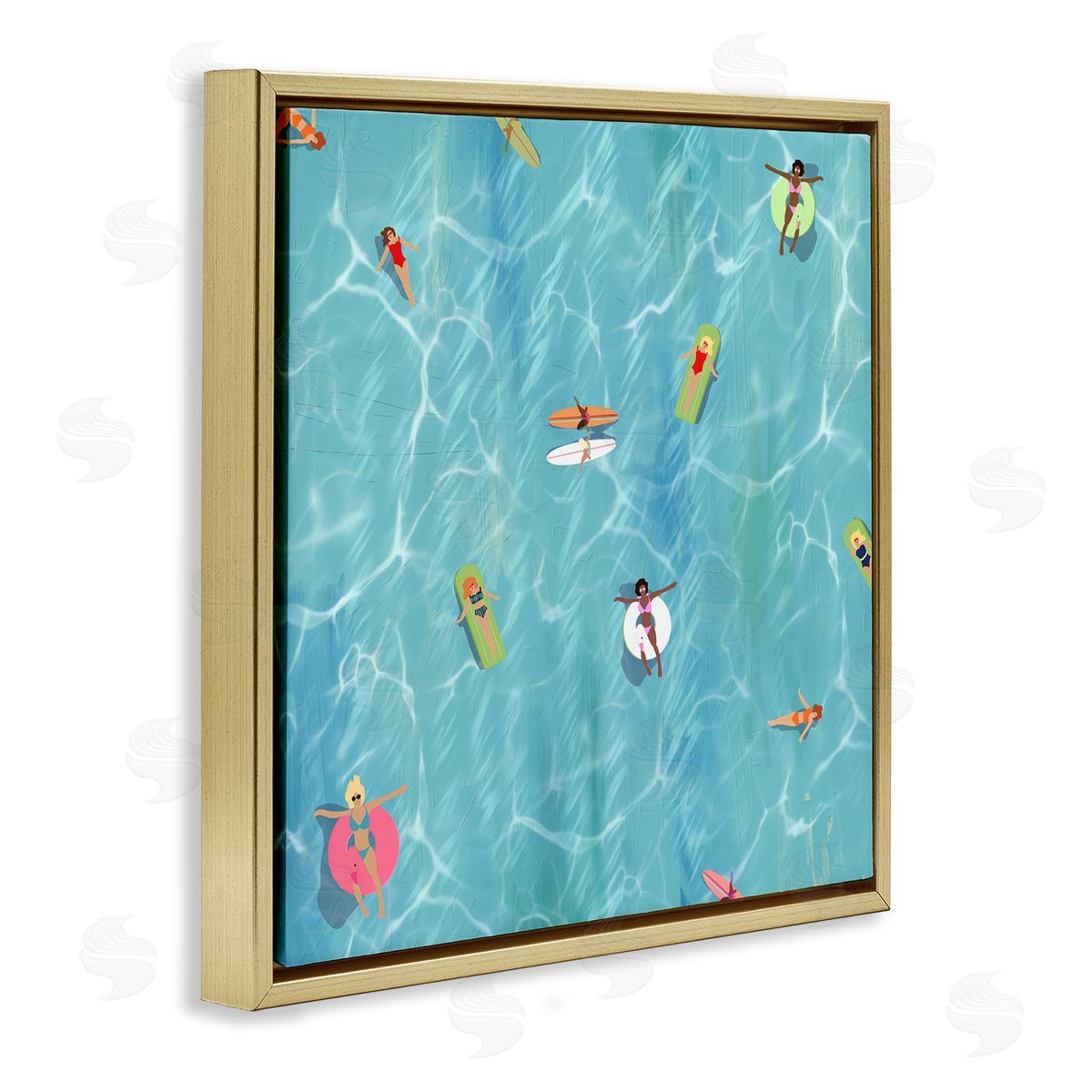 Swimming Aerial Summer View Gold Floating Frame Canvas Wall Art, Home Decor by Ashley Singleton