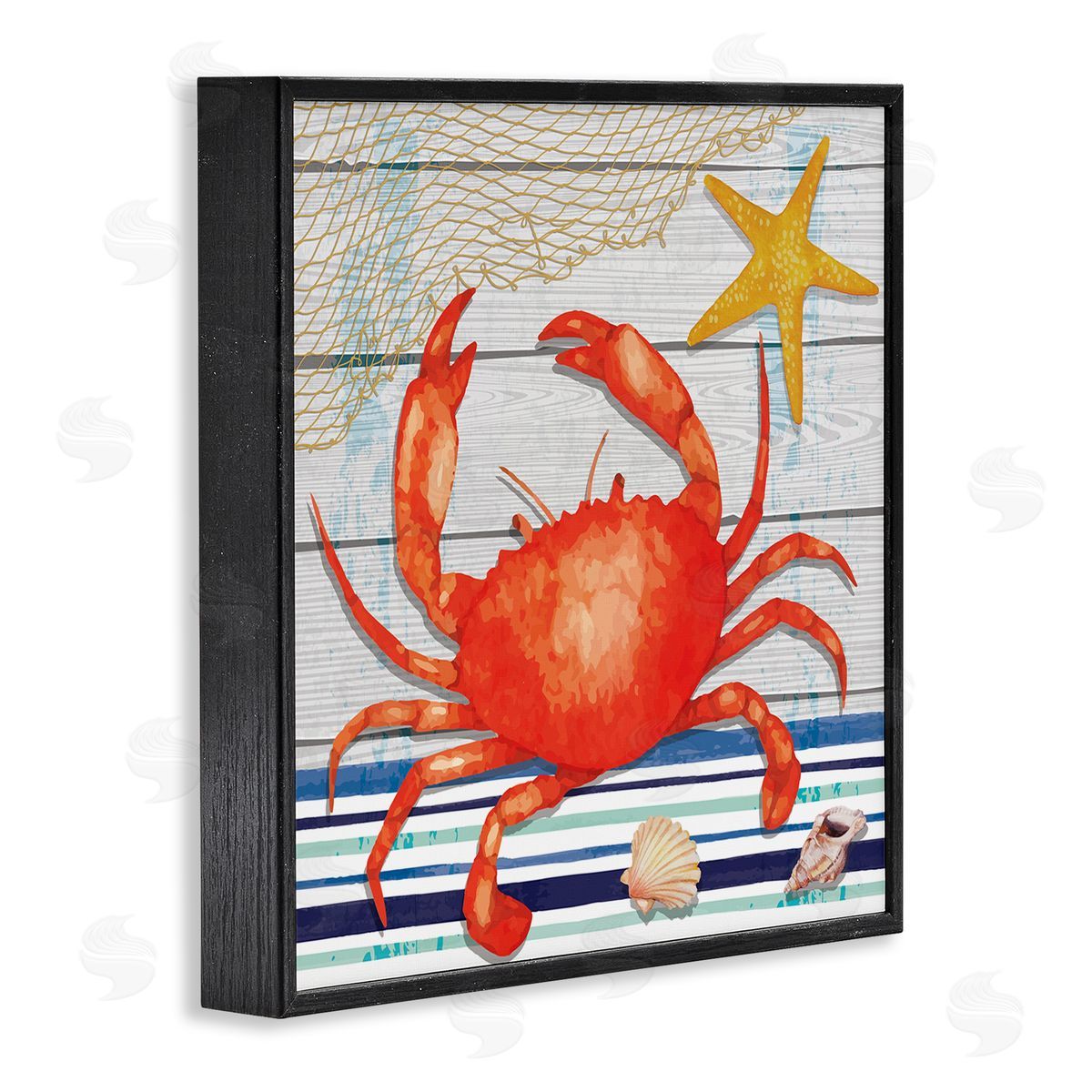 Nicole DeCamp Nautical Striped Red Crab Sea Life Black Framed Glicee Wall Art Print