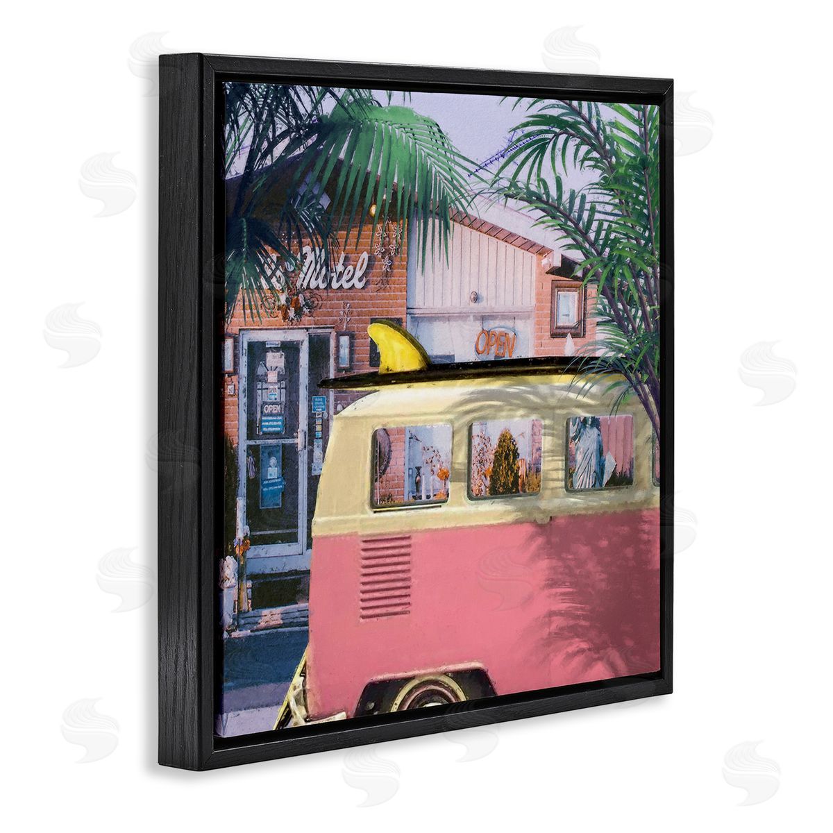 Steve Hunziker Retro Summer Palms Vacation Black Floating Frame Canvas Wall Art Print