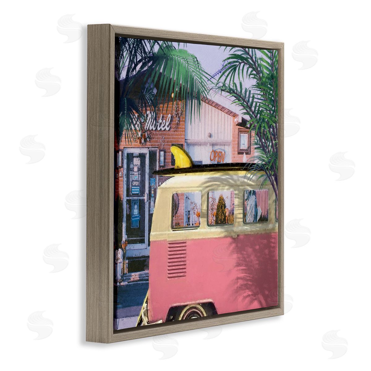 Steve Hunziker Retro Summer Palms Vacation Brown Floating Frame Canvas Wall Art Print