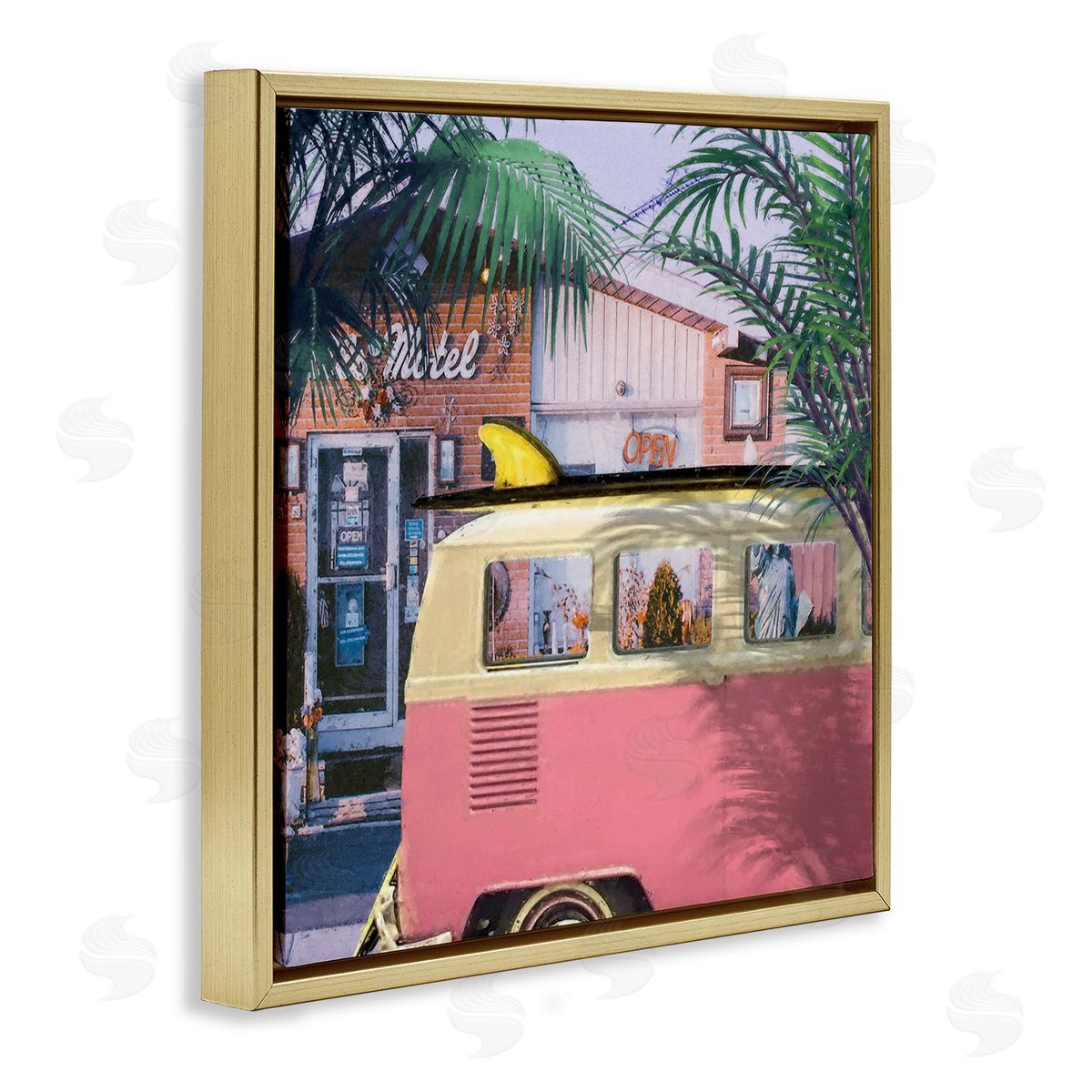 Steve Hunziker Retro Summer Palms Vacation Gold Floating Frame Canvas Wall Art Print