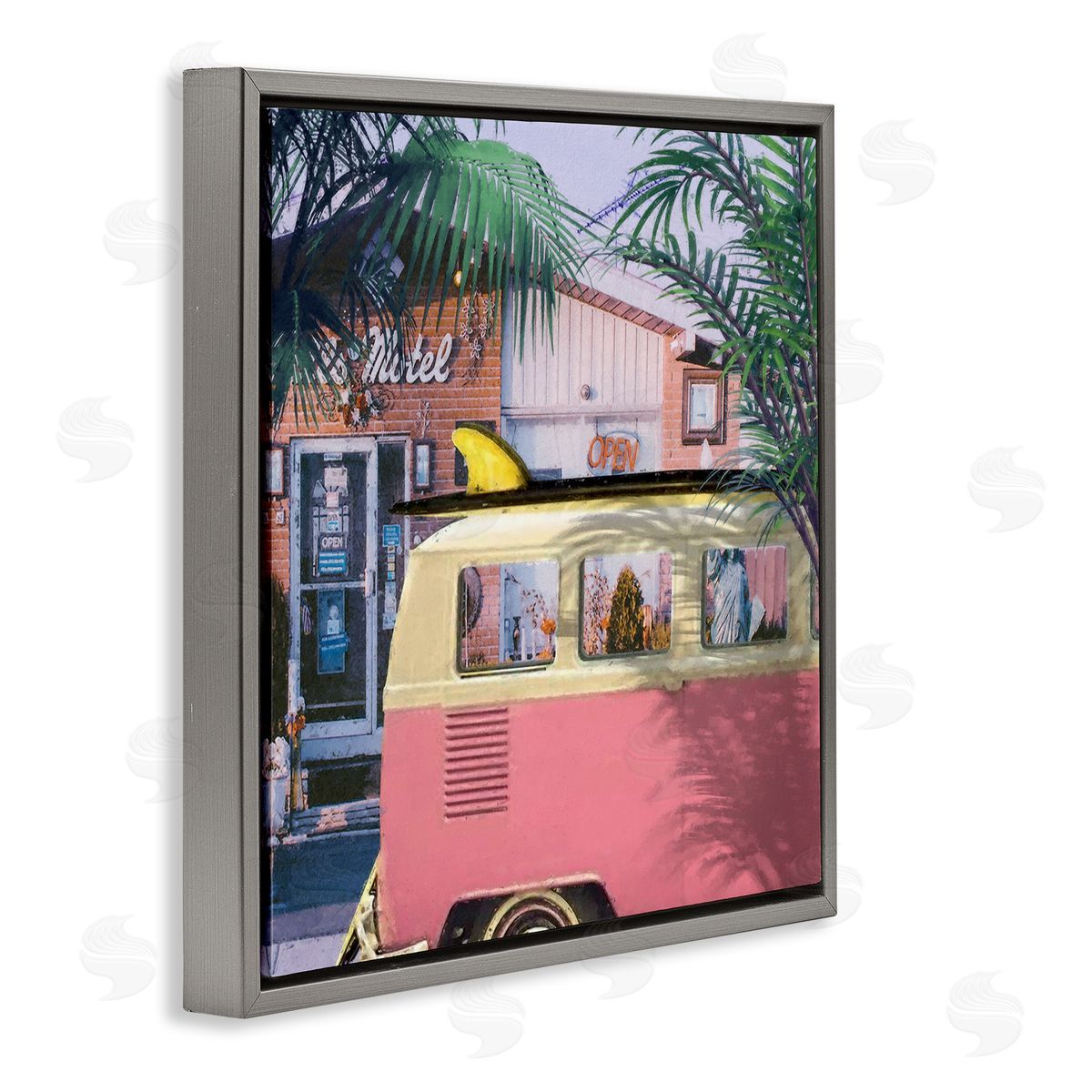 Steve Hunziker Retro Summer Palms Vacation Gray Floating Frame Canvas Wall Art Print