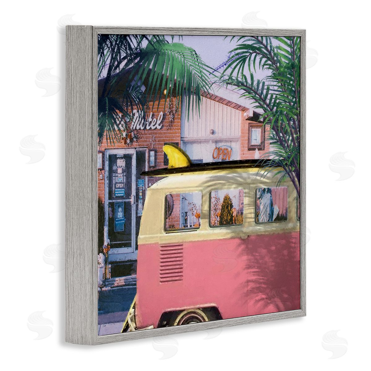 Steve Hunziker Retro Summer Palms Vacation Gray Framed Glicee Wall Art Print