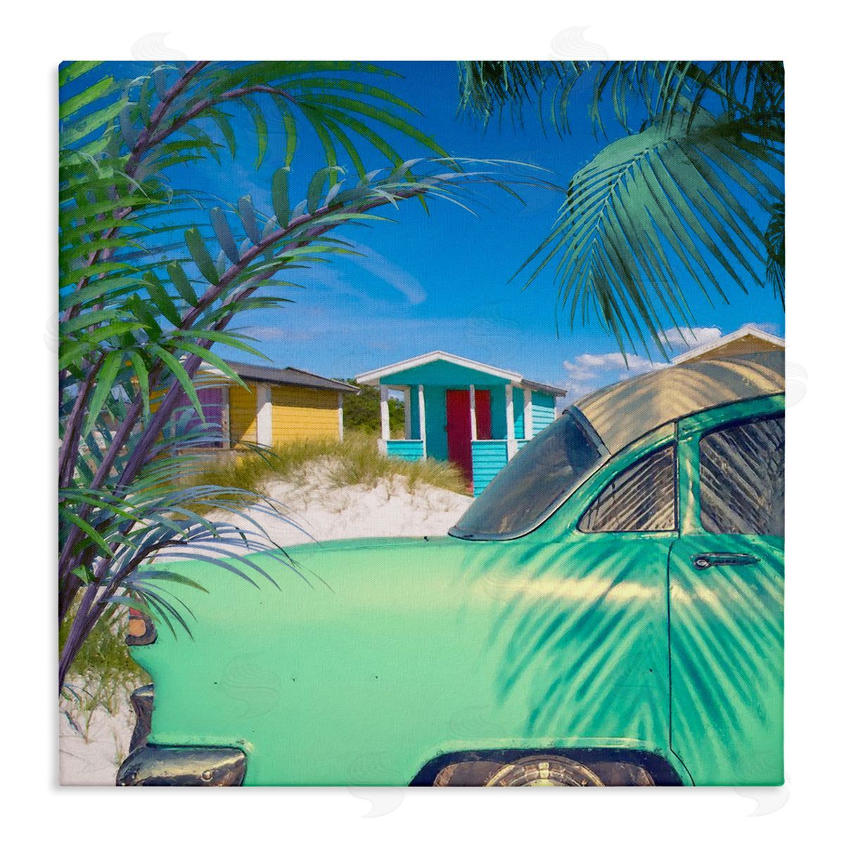 Steve Hunziker Vintage Car Coastal Vacation Cottages Stretched Canvas Wall Art Print
