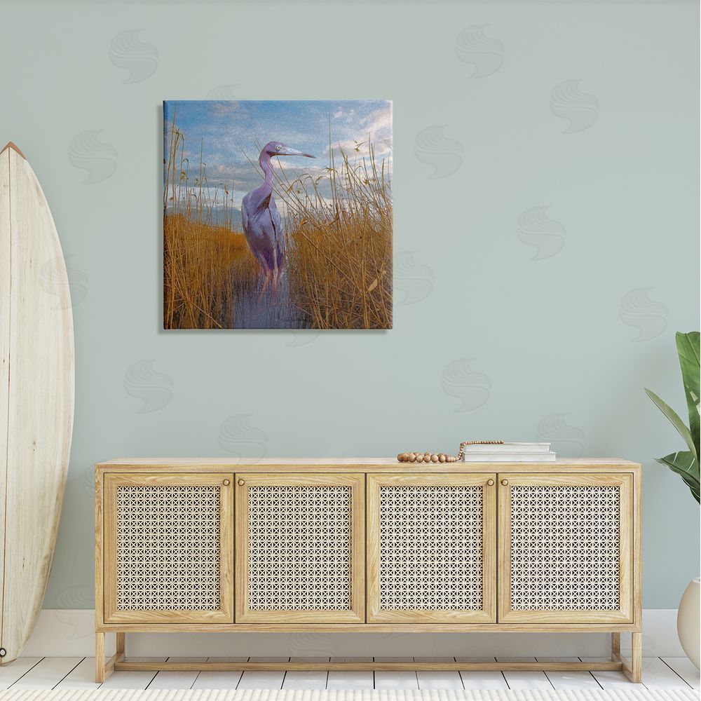 Steve Hunziker Egret Beach Reeds Coastal Grasses Canvas Wall Art in Room