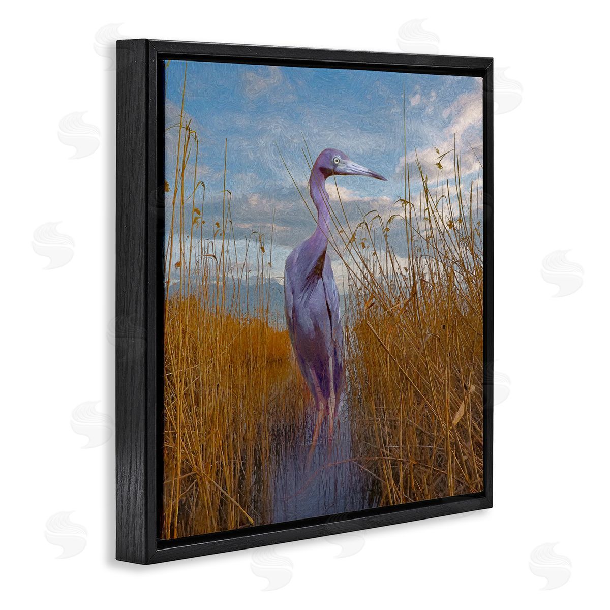 Steve Hunziker Egret Beach Reeds Coastal Grasses Black Floating Frame Canvas Wall Art Print