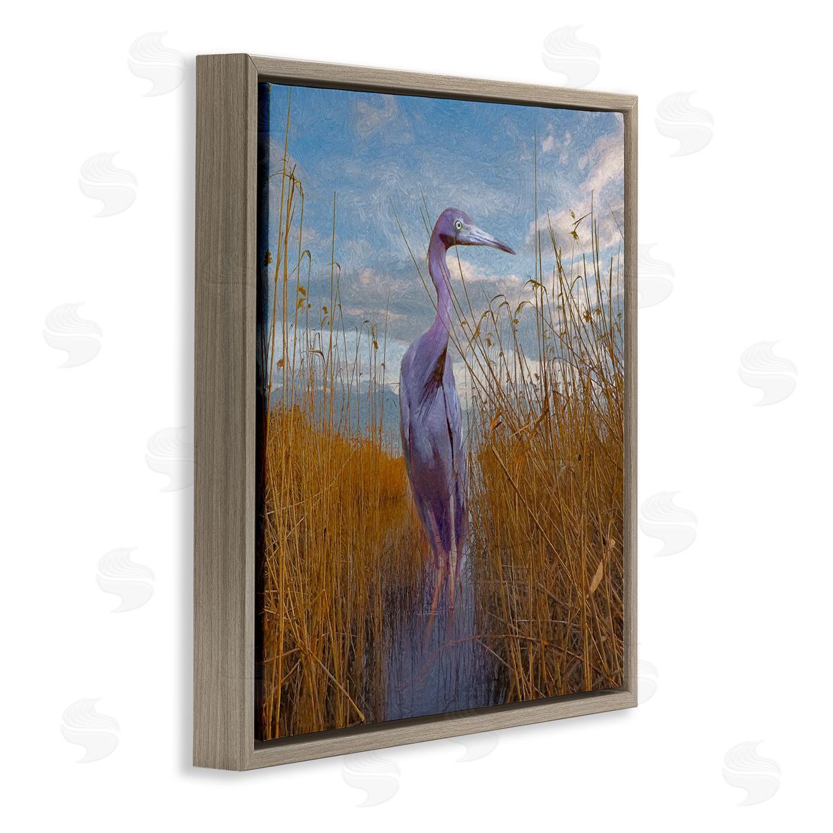 Steve Hunziker Egret Beach Reeds Coastal Grasses Brown Floating Frame Canvas Wall Art Print