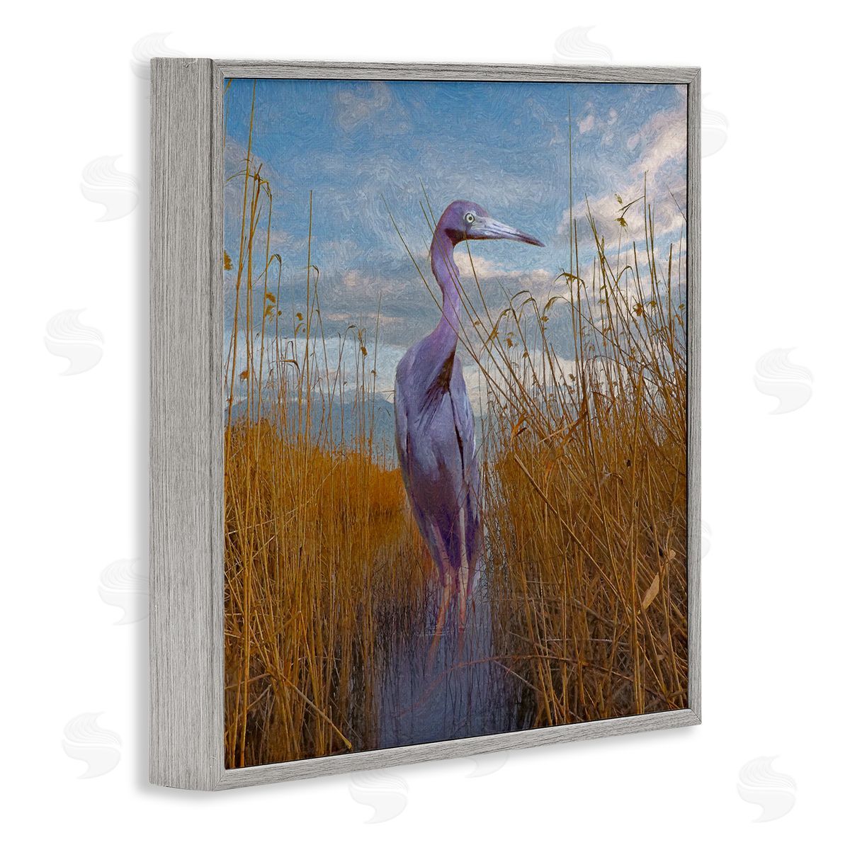 Steve Hunziker Egret Beach Reeds Coastal Grasses Gray Framed Glicee Wall Art Print