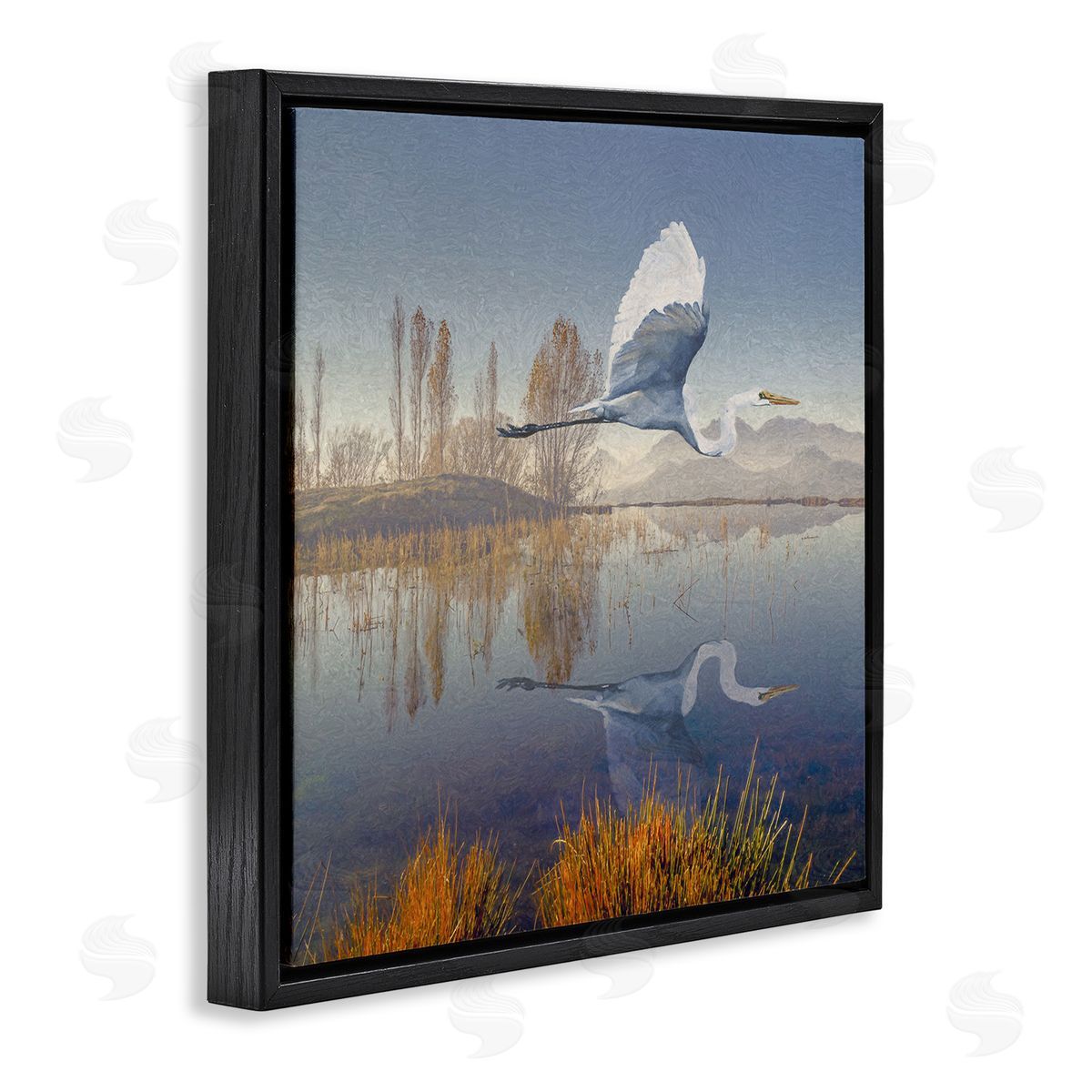 Steve Hunziker Heron Flying Lake Reflection Black Floating Frame Canvas Wall Art Print