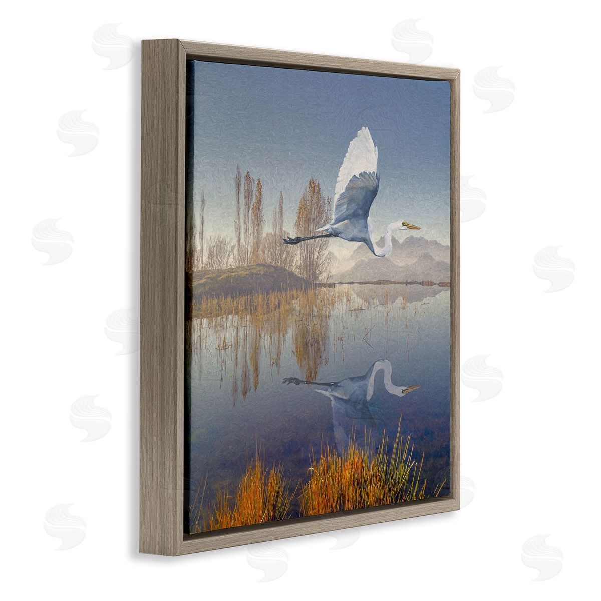 Steve Hunziker Heron Flying Lake Reflection Brown Floating Frame Canvas Wall Art Print