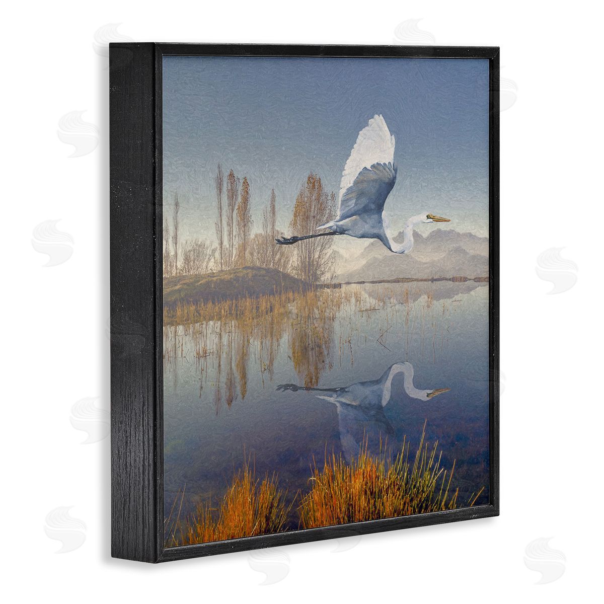 Steve Hunziker Heron Flying Lake Reflection Black Framed Glicee Wall Art Print