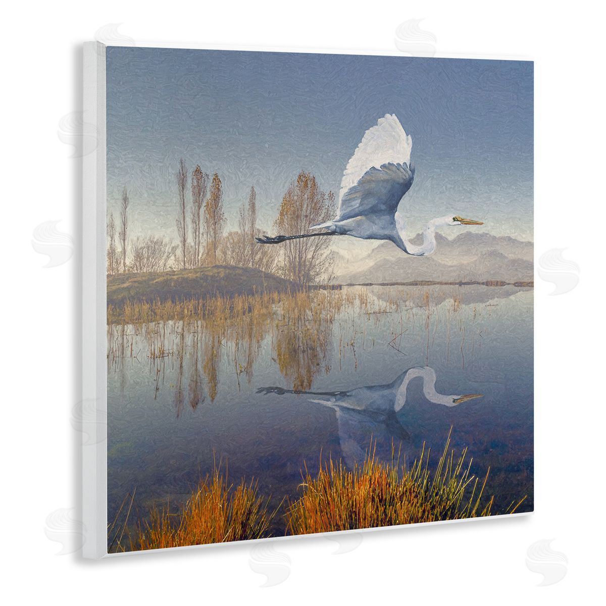 Steve Hunziker Heron Flying Lake Reflection Wooden Wall Plaque Art Print