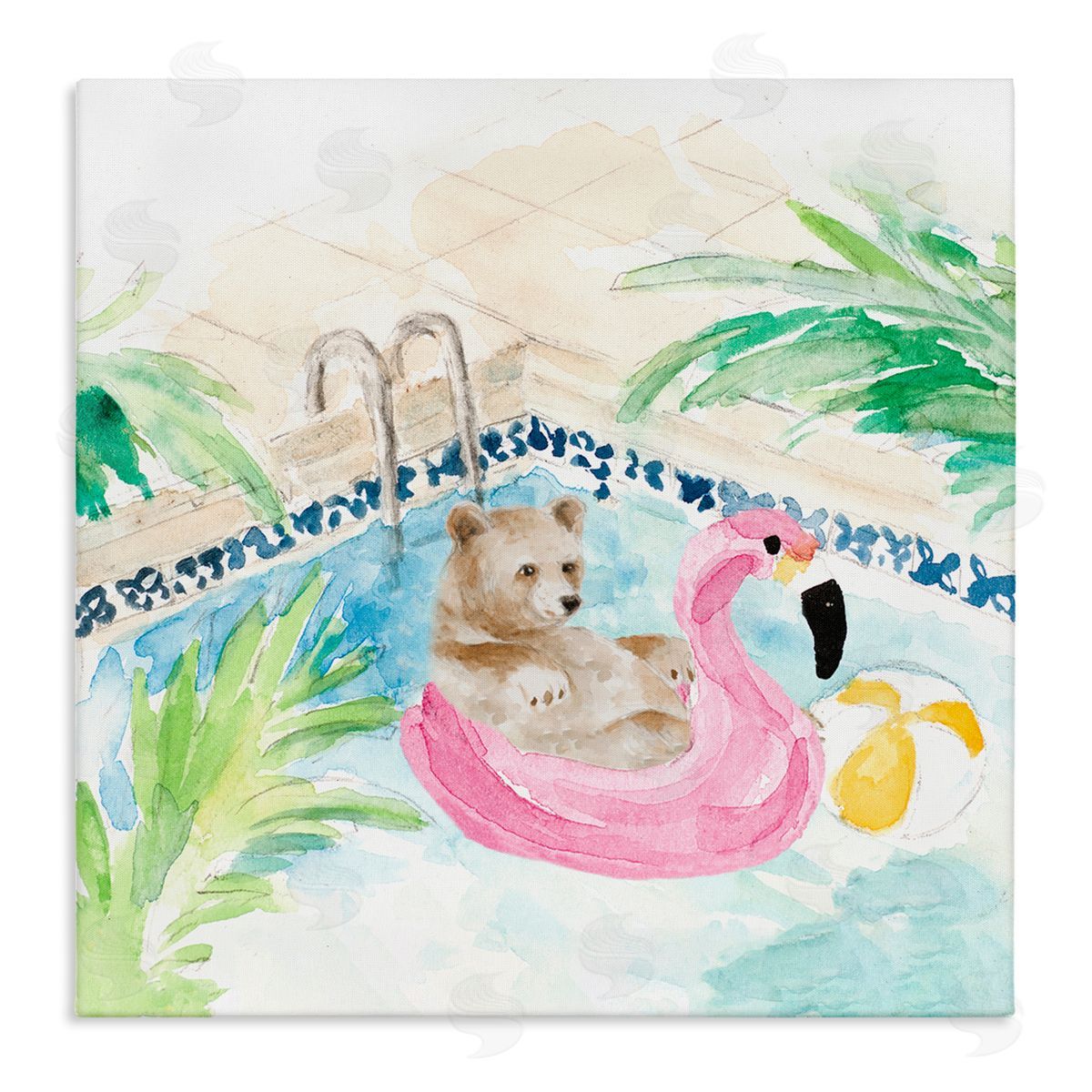 Lanie Loreth Bear Floating Summer Pool Lounging Stretched Canvas Wall Art Print
