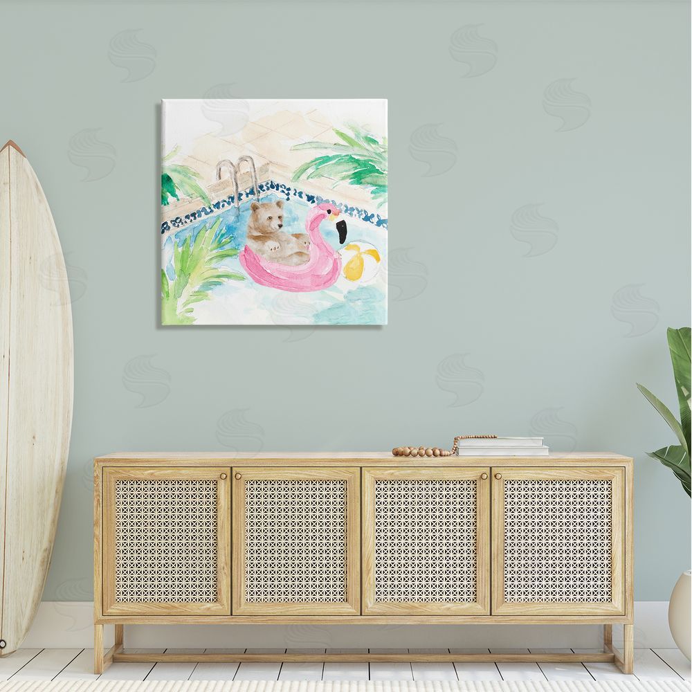 Lanie Loreth Bear Floating Summer Pool Lounging Canvas Wall Art in Room