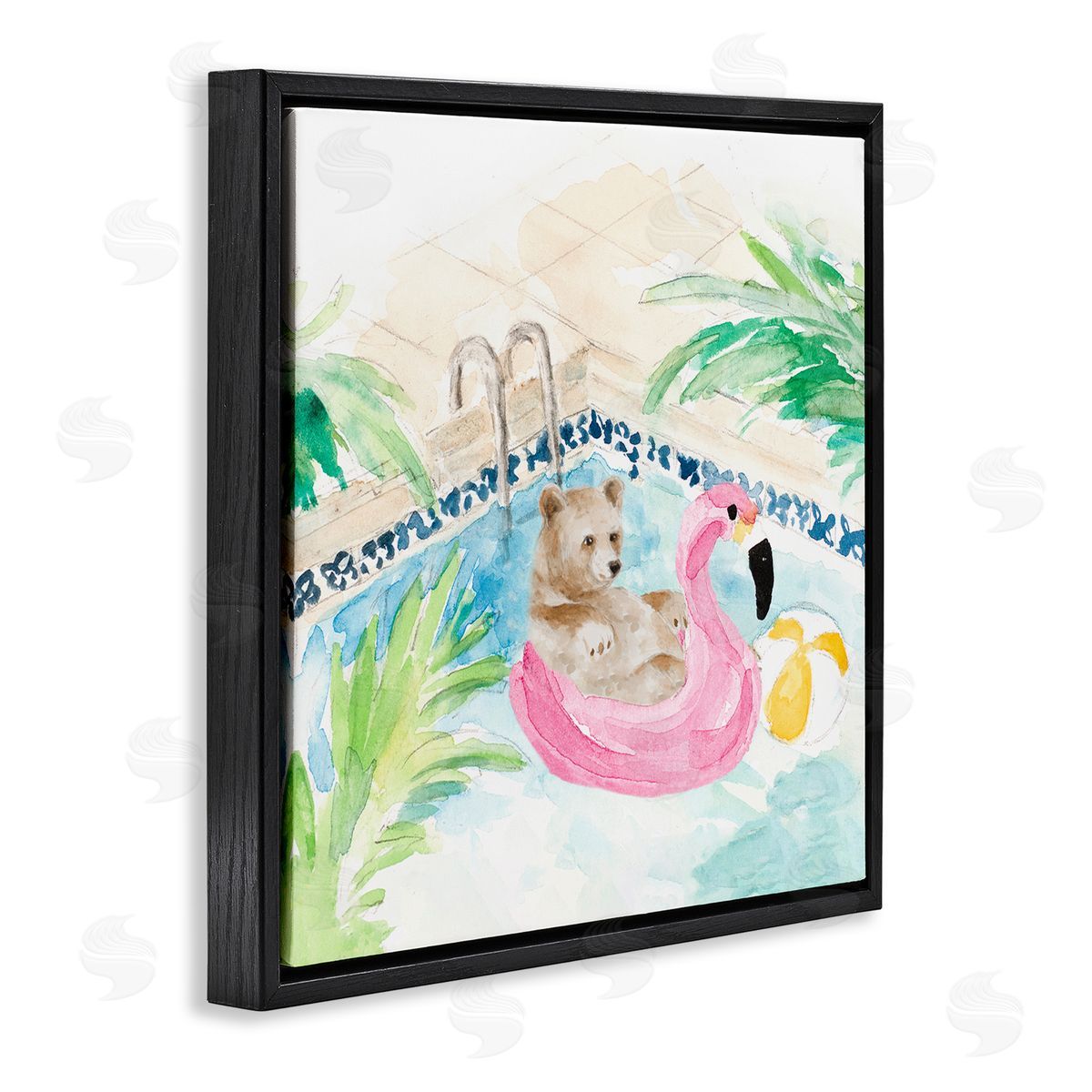 Lanie Loreth Bear Floating Summer Pool Lounging Black Floating Frame Canvas Wall Art Print