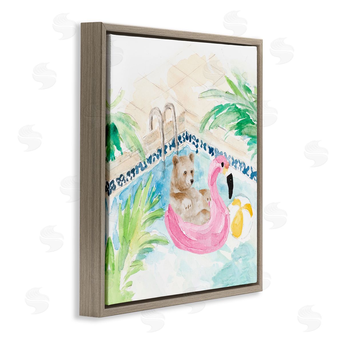Lanie Loreth Bear Floating Summer Pool Lounging Brown Floating Frame Canvas Wall Art Print