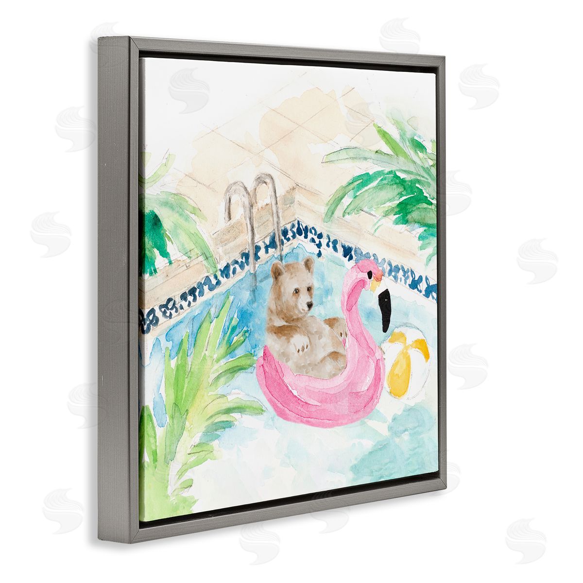 Lanie Loreth Bear Floating Summer Pool Lounging Gray Floating Frame Canvas Wall Art Print