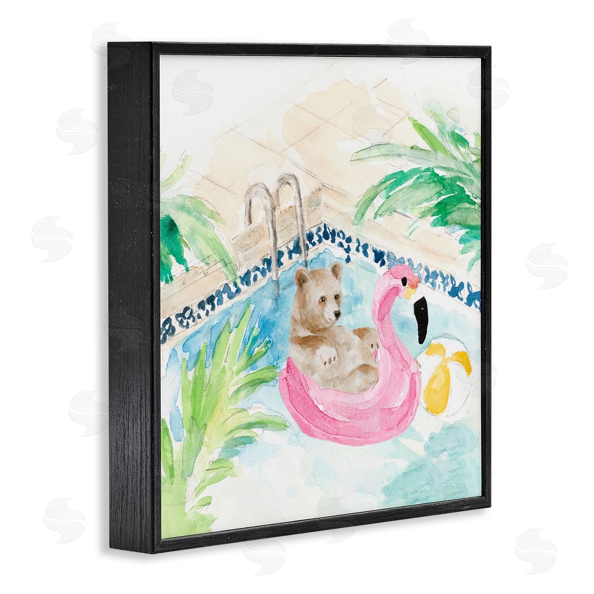 Lanie Loreth Bear Floating Summer Pool Lounging Black Framed Glicee Wall Art Print