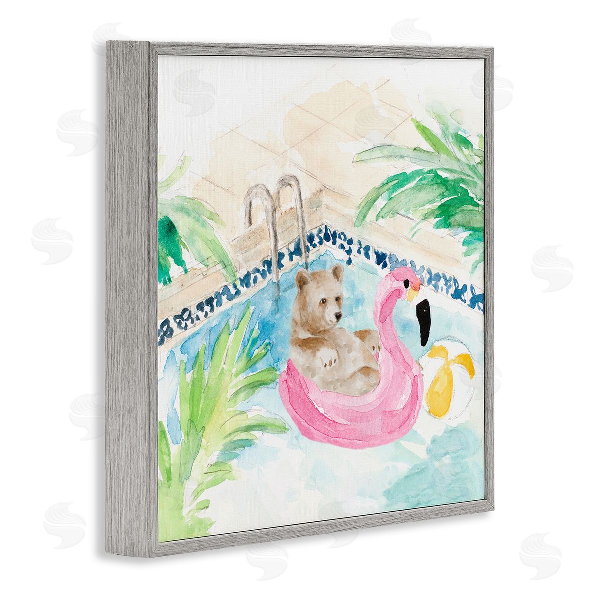 Lanie Loreth Bear Floating Summer Pool Lounging Gray Framed Glicee Wall Art Print