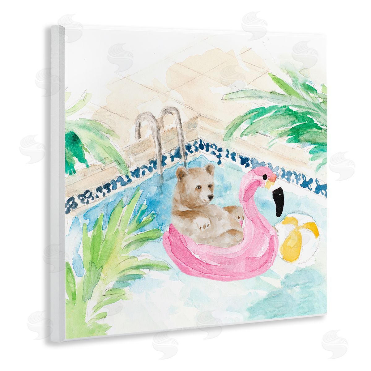 Lanie Loreth Bear Floating Summer Pool Lounging Wooden Wall Plaque Art Print