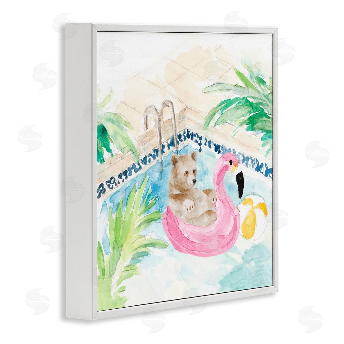 Lanie Loreth Bear Floating Summer Pool Lounging White Framed Glicee Wall Art Print