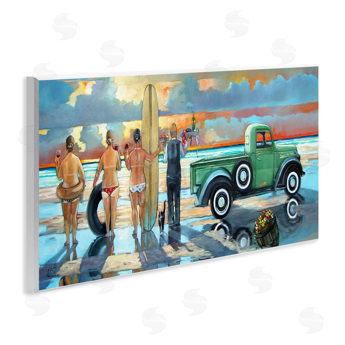 Butler Serving Beach Girls Scene Wood Plaque Wall Art, Home Decor by Ronald West