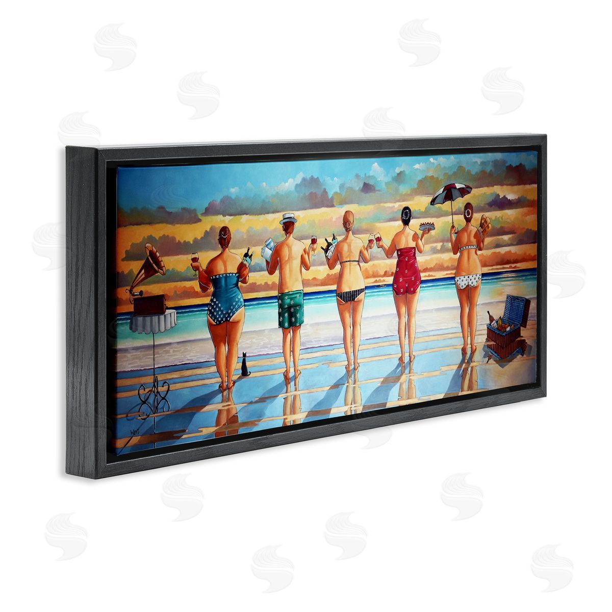Beach Friends Coastal Summer Fun Black Floating Frame Canvas Wall Art, Home Decor by Ronald West
